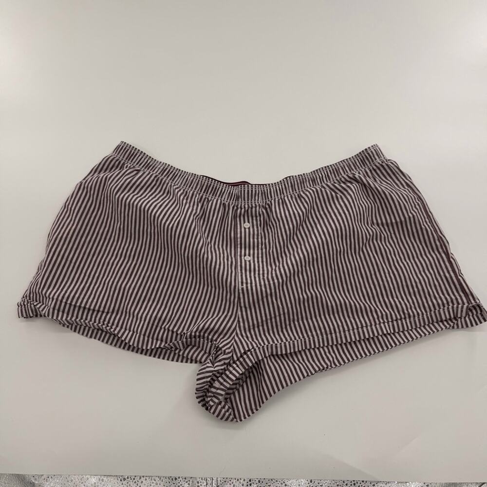 PINK Victoria’s Secret Maroon and White Striped Mini Boxer Shorts XL PJ Short